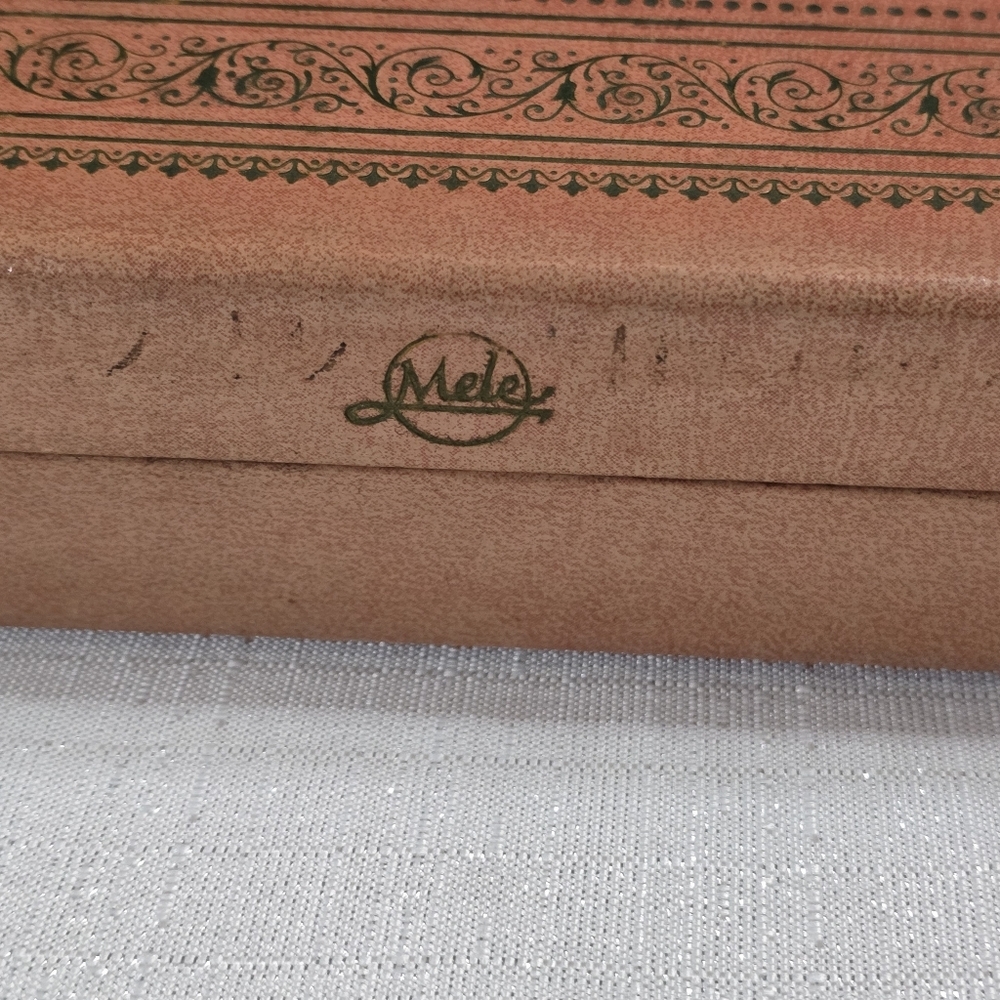 Vintage Mele MCM Salmon Pink Vinyl Exterior Jewelry Box - Picture 11 of 15